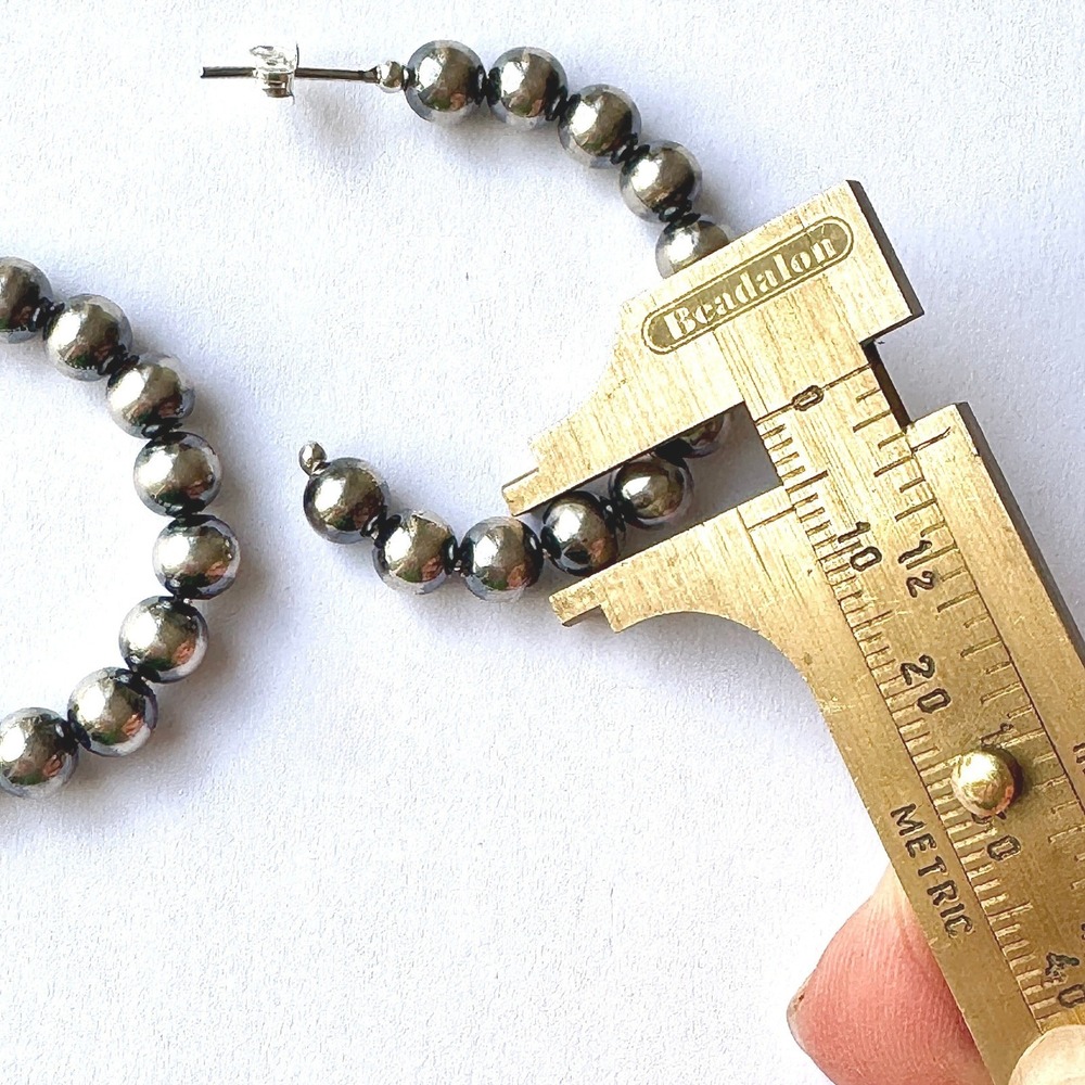 Navajo Pearl Hoop Earrings 1.5" Sterling Silver 6mm Bead Native American‎ - Picture 5 of 6